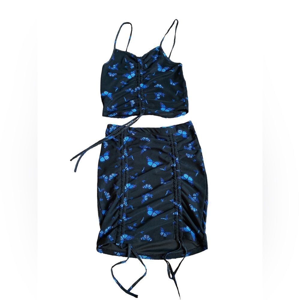 Butterfly crop top and mini skirt size small